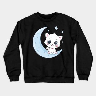 Cute cat sitting on a moon Crewneck Sweatshirt